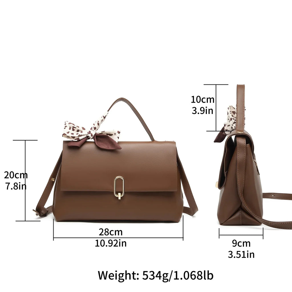 square handbags PU bag Handle ladies Scarf Silk Flap women hand bags bags Brown Shoulder Bag Women's Leather crossbody