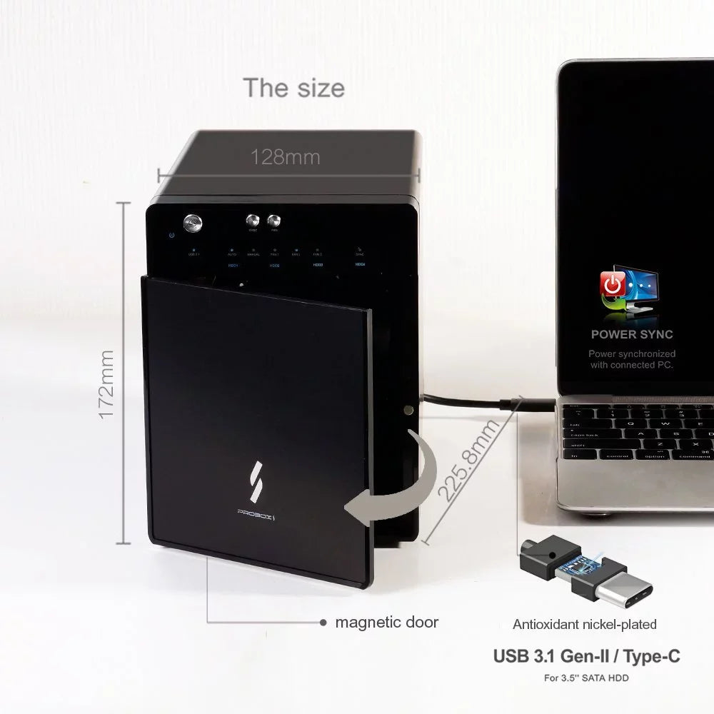 USB USB-C 4 3.1 Enclosure Mediasonic 2 Type Gen Drive 3.1 / Bay USB – (HF7-SU31C) C Hard 3.5-inch 10Gbps SATA