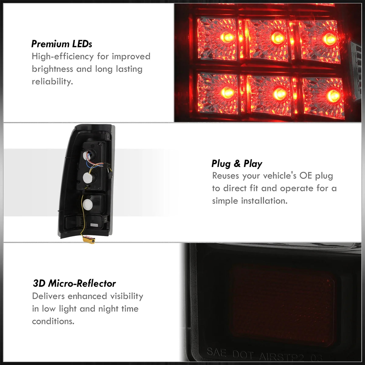 Chevy 2000 Silverado Housing Black Tail 2004 LED Compatible/Replacement Fleetside Lamps Lights For Lens Pair Distributors Sierra 2003 Driving 2006 2005 Stop AJP 1999 GMC 2002 Smoked Brake 2001 Signal