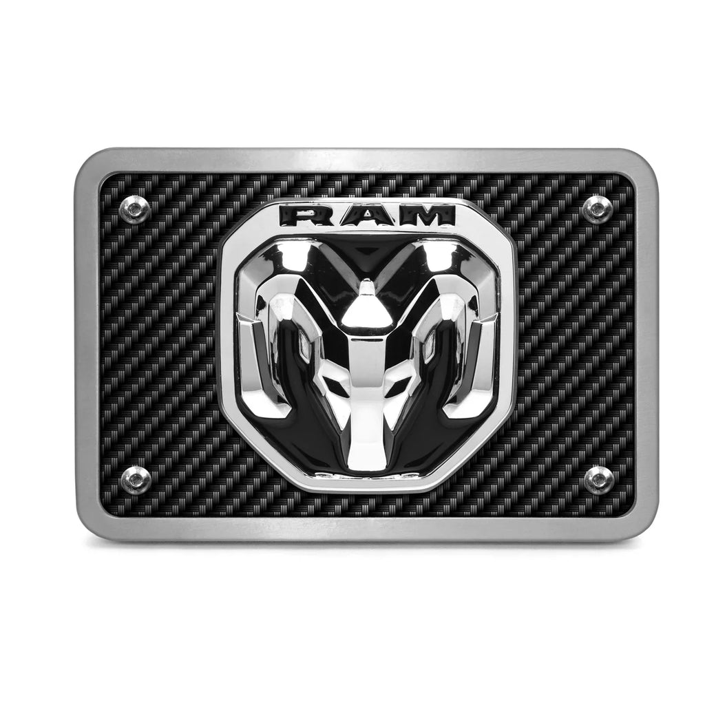 Carbon Look 2019 Cover Billet Tow 2 RAM Fiber Logo on Aluminum 3D inch Hitch