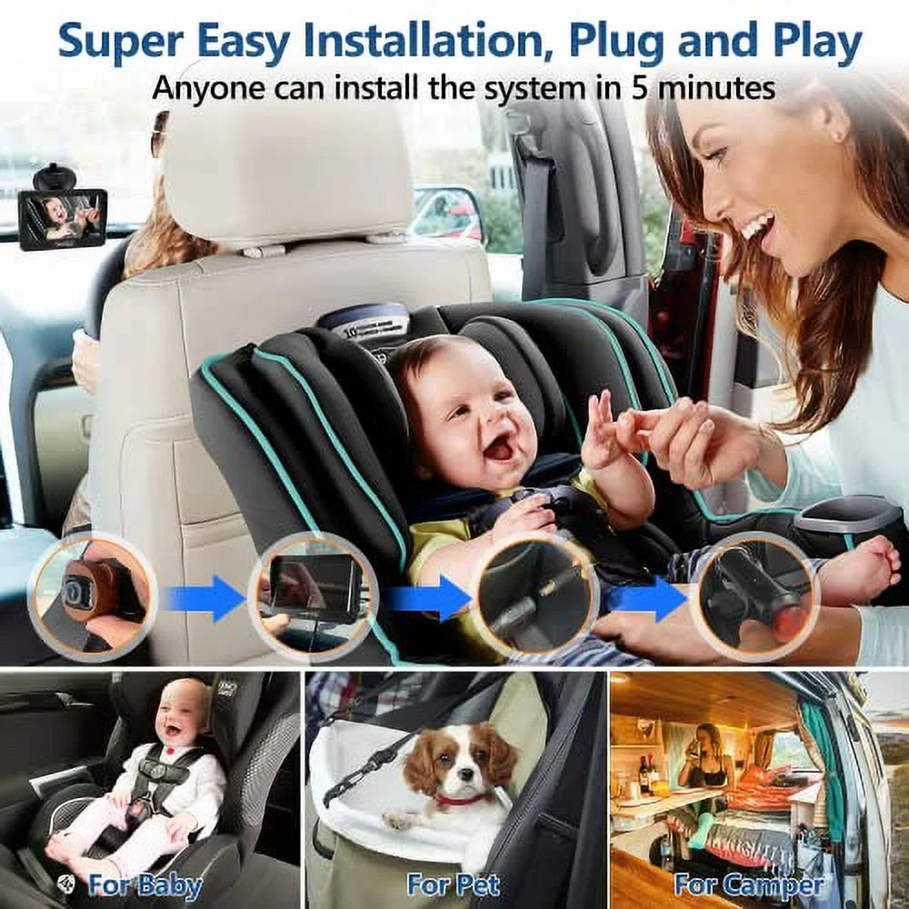 Function,5 View & Silicone 150&deg; Rotation Mins Vision Car Car Kit,With Baby 1080P A Baby with Mirror Night Cute Camera,360&deg; Case Easy Travel to VASTEND Wide Install Safety