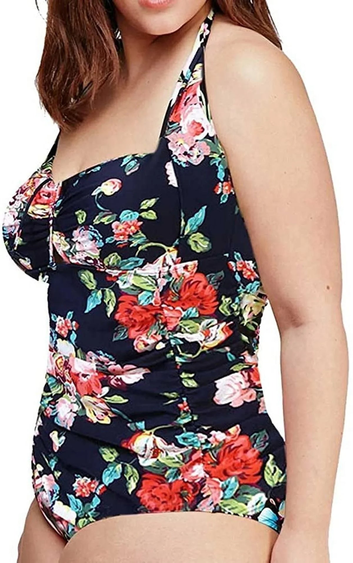 Women's Bathing Control Halter Vintage One QZUnique Size Tummy Swimwear Suit Monokini Swimsuit Piece Plus Ruched