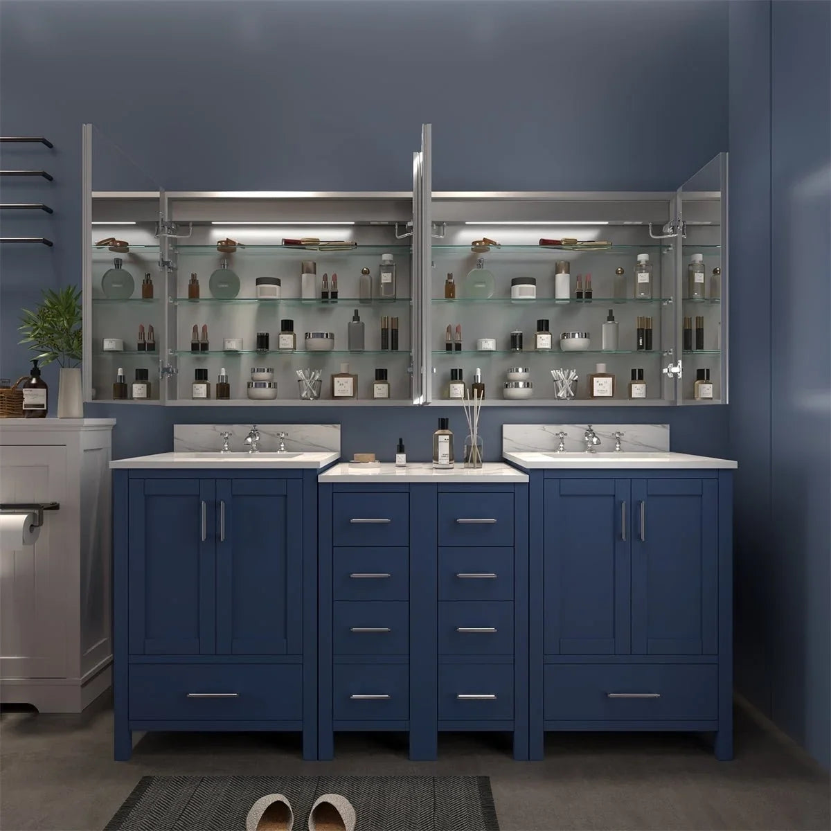 with Medicine Outlets Cabinet Cabinet Surface W 72" Recessed x led Medicine Rim 32" USBs or H Lighted and
