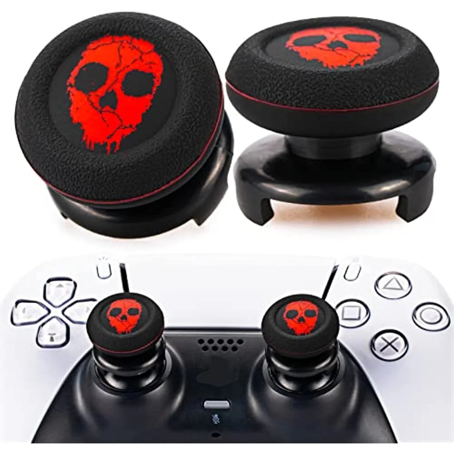 Rubber Printing Silicone PS5 for Thumbstick & & Playrealm Cover Sets Dualsenese (Ghost Controller Extender 2 FPS Red) Grip PS4