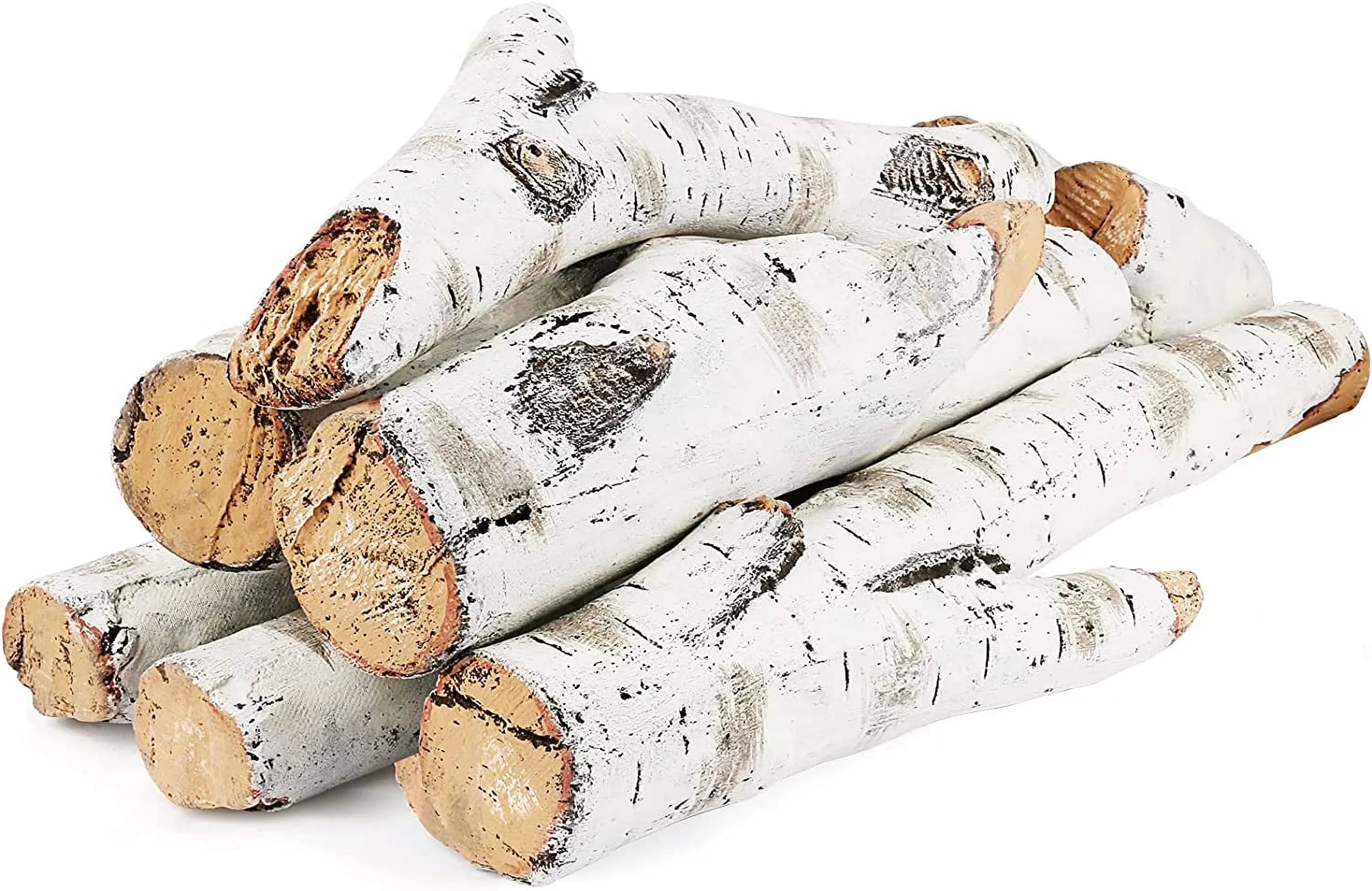 6 Logs Inserts, Birch Grisun Pits, Fireplace Gel, Fireplace Fire Propane, Firebowl, Pcs Logs, 26.8" Outdoor Indoor Ethanol, Vented, Ceramic Decoration, Realistic Wood White Large Gas Electric, for