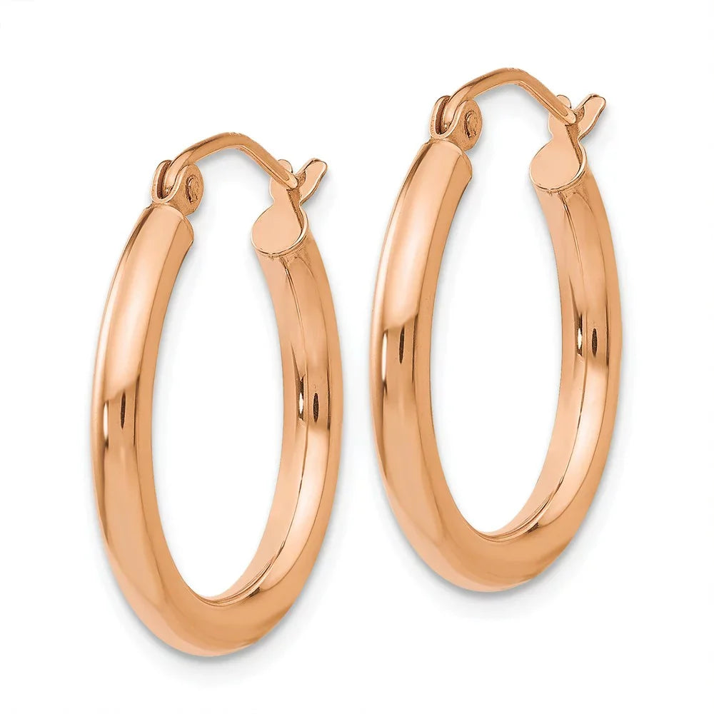 Adults Hoop Real Polished for Rose Lightweight Earrings; Tube Men and and for 2.5mm Gold 14kt Teens; Women