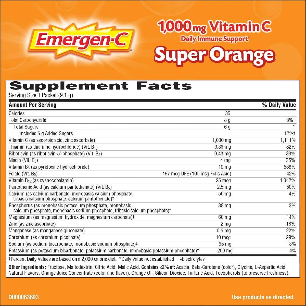 1,000 Drink Vitamin Super Flavor mg. 90 C Mix, Orange Packets Emergen-C