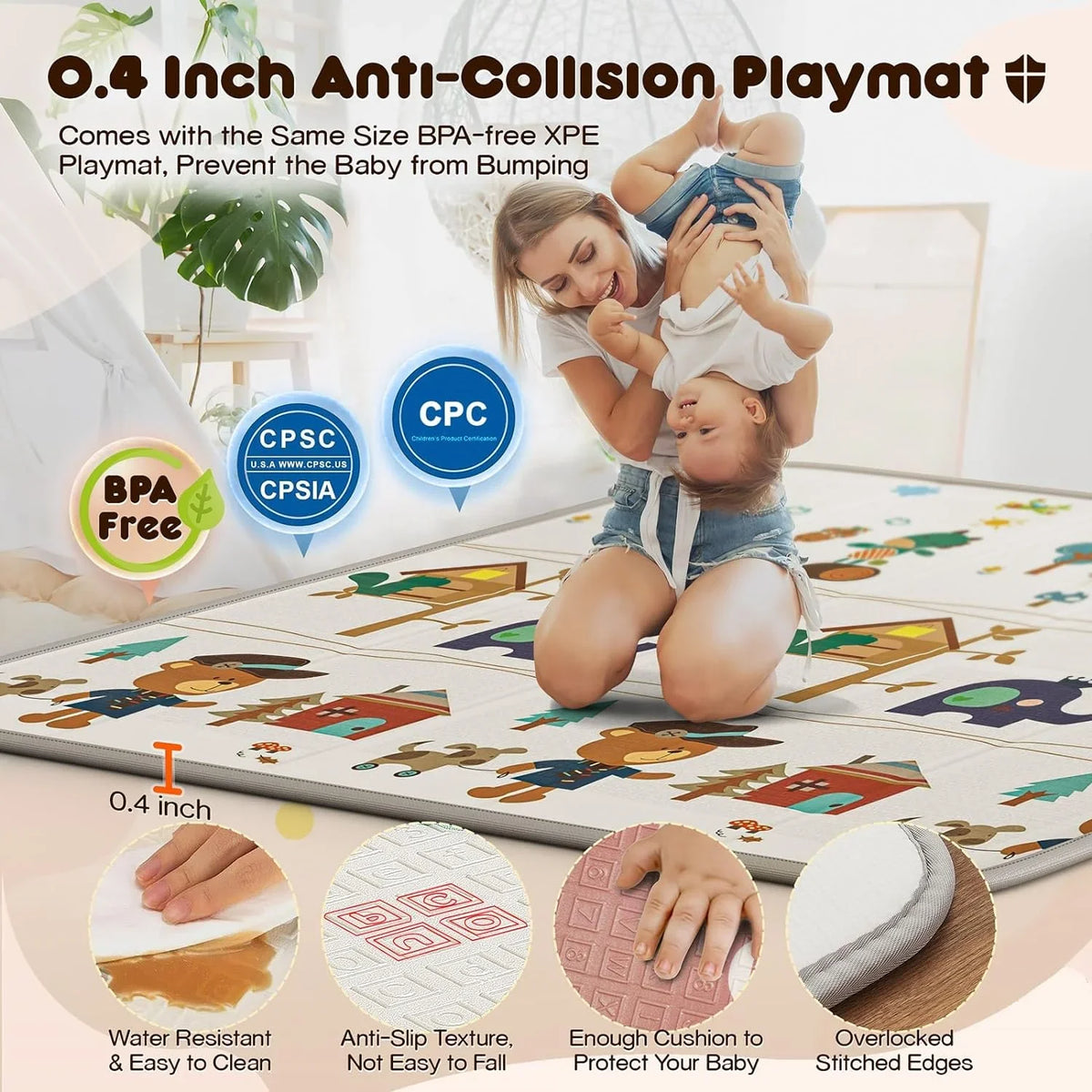 Rod & Sturdy Gate Safe Padding Babies, Washable Protecting Mat, 6in1 Upgraded Padded Playpen Play for with with Top Playpen Yard Toddlers, Zipper Large with 320D Baby for Playpen Cotton Baby