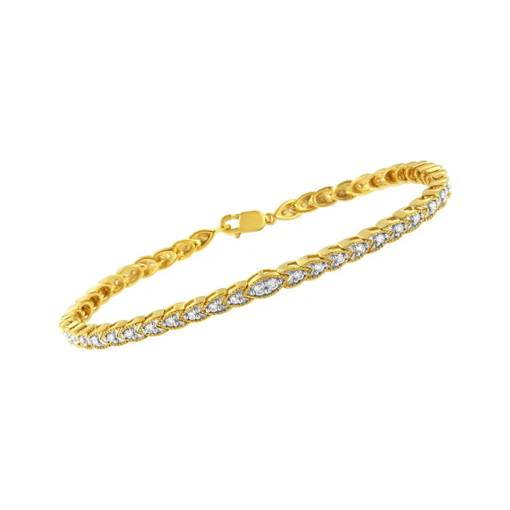 1 (I-J Gold 7.25" Clarity) Color, Yellow Plated Shape I1-I2 Sterling Link - Prong-Set 10K Bracelet Pear Diamond Silver .925 cttw