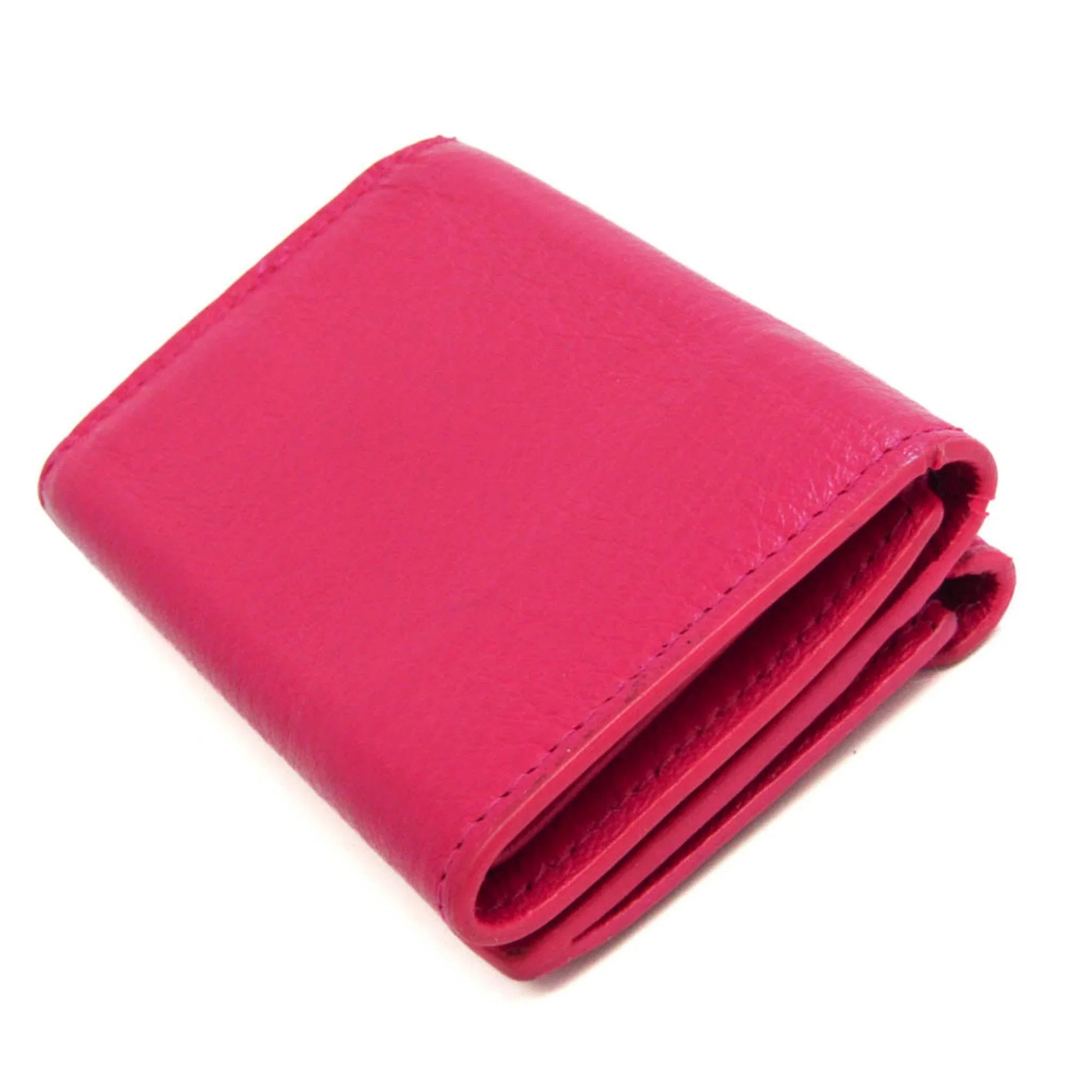 Pre-Owned (Good) 391446 Balenciaga Mini Pink Wallet Women's Papier Leather (tri-fold)
