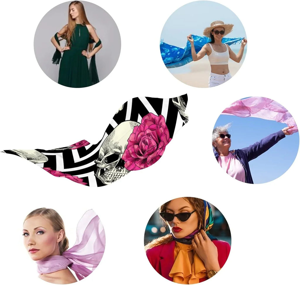 Scarves for Girls Shawl And Silk Hyjoy Long Lightweight Wrap Women Pink Roses Neck Skull Scarf