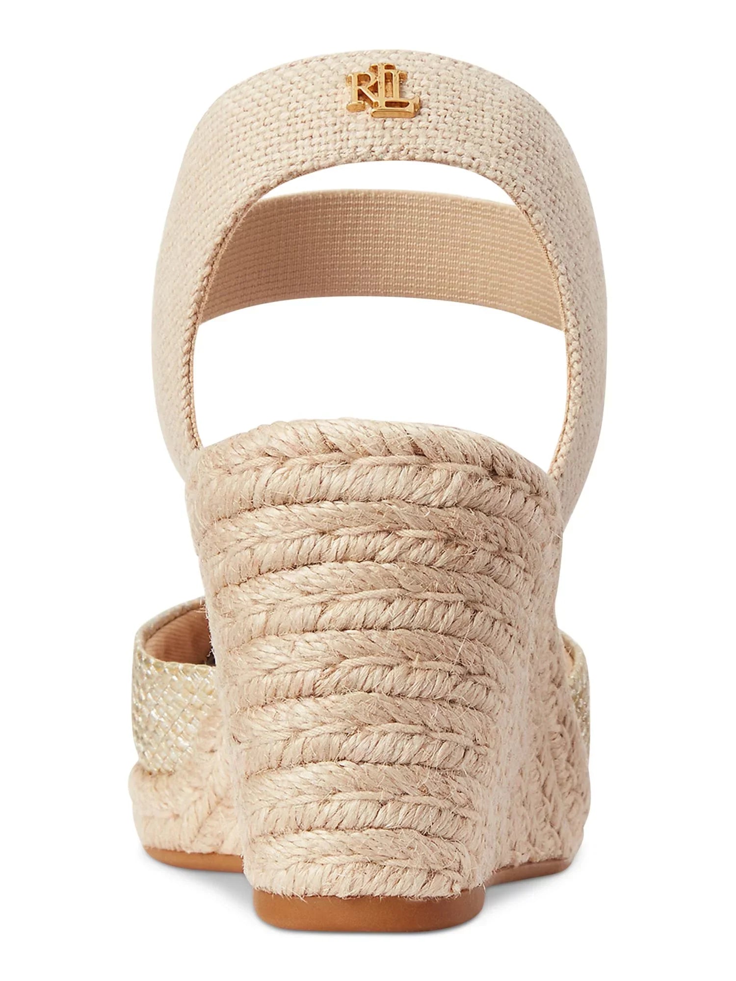 Strap Gold Espadrille Toe Cap Wedge Pearle LAUREN Mens Slip Shoes Padded On LAUREN B Media Mixed RALPH Ankle 8