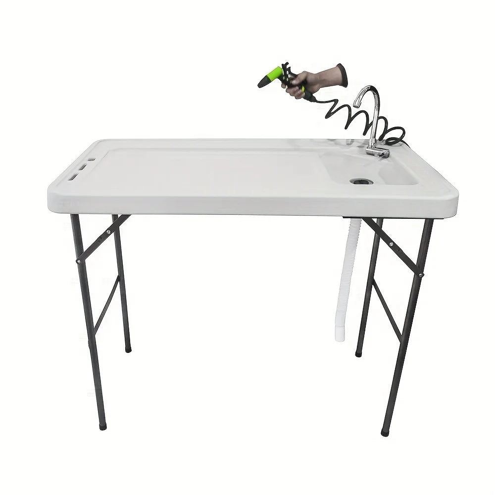 Multifunctional Table Table,Outdoor Portable Folding Camping Gun Cleaning Picnic Faucet Picnic with & for Fish Fish Spray Table Garden,White Kitchen