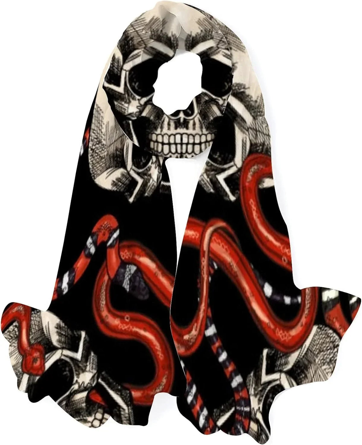 And Girls Lightweight Hyjoy for Long Scarf Silk Wrap Skulls Neck Scarves Shawl Snakes Red Women