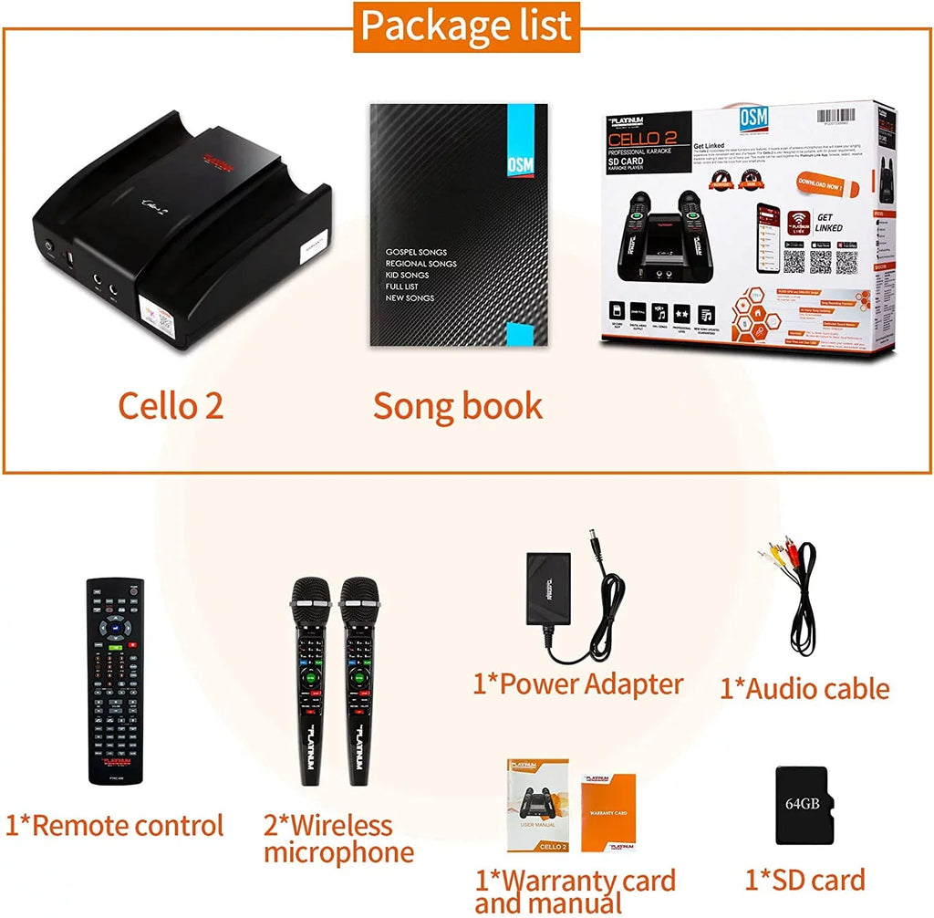 Song Platinum Recording Language Cello2 Display & Upgraded Aldult MVs Karaoke Lyrics with for Mic Kids Built-in Wireless Digital Mixed TV Songs Machine 23K+ 2023 2 Video