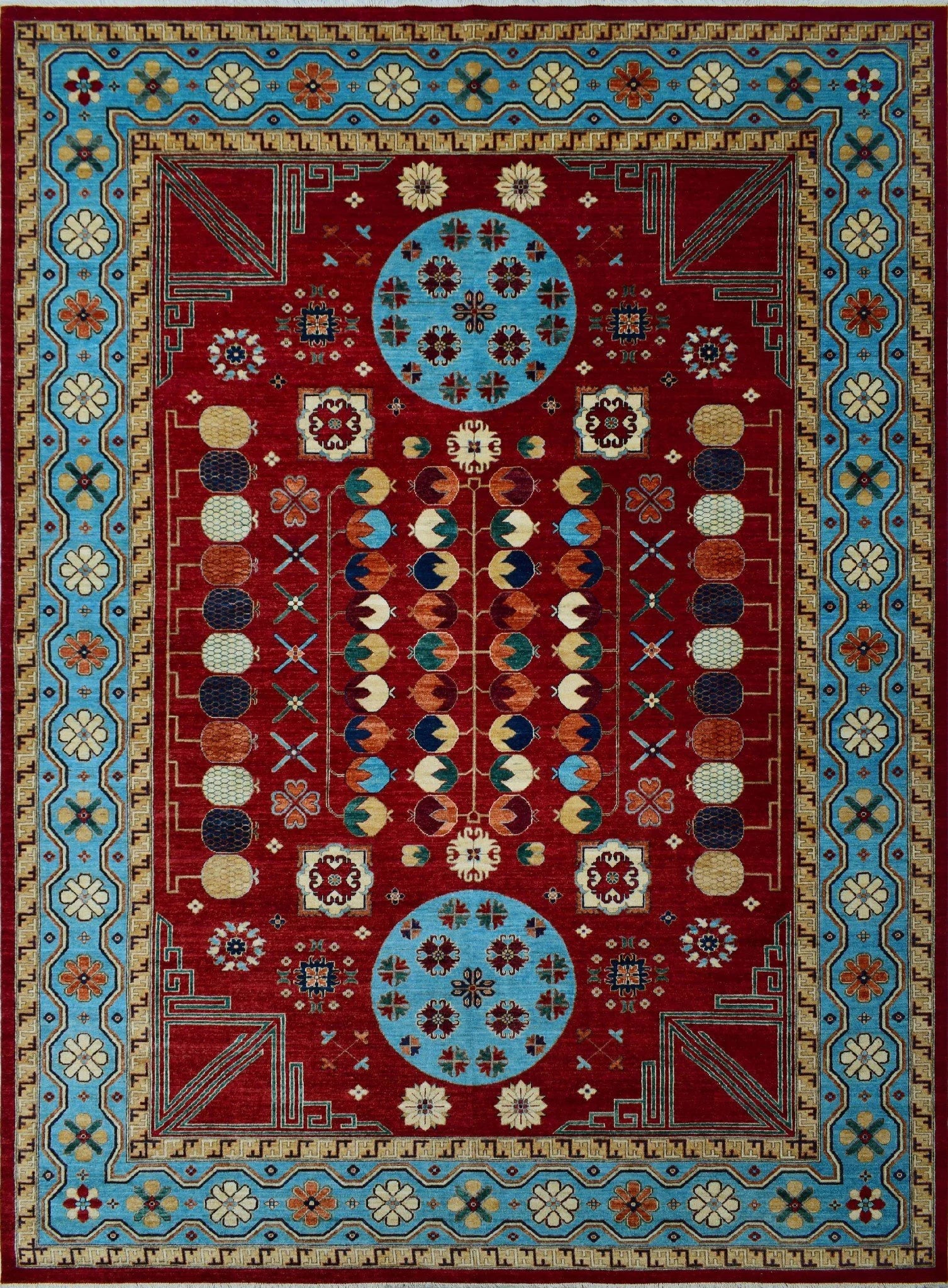 Aria Blue 9'11" Rug, 13'8" Roselyn x Red/Lt.