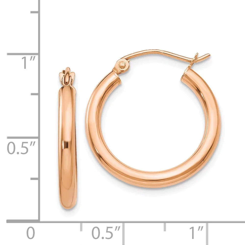 Adults Hoop Real Polished for Rose Lightweight Earrings; Tube Men and and for 2.5mm Gold 14kt Teens; Women