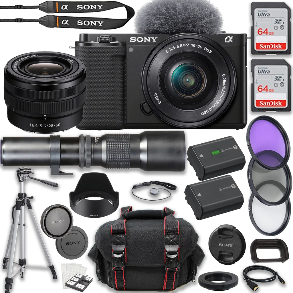 Lenses f/8 + 64GB Memory f/4-5.6 More ZV-E1 FE Mirrorless + Sony Sony 2X + Case Focus + Bundle) (25pc Camera 500mm 28-60mm Lens & + Tripod