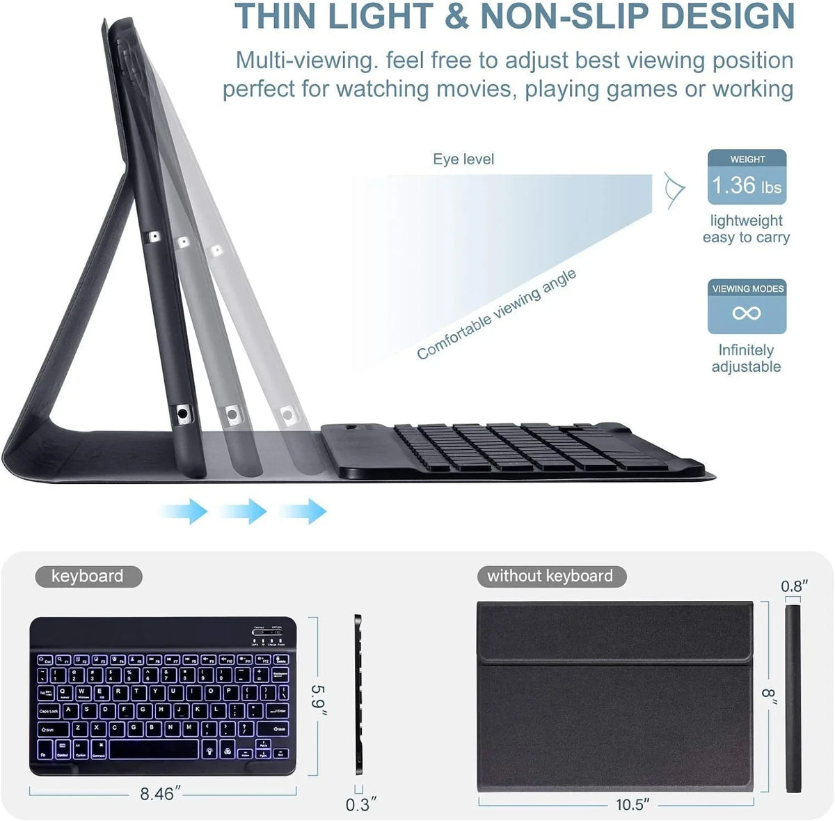 VOWUBO Detachable Case iPad (2017) Pro Air Keyboard 10.5" (2019), Magnetically Gen iPad 3rd for 10.5"