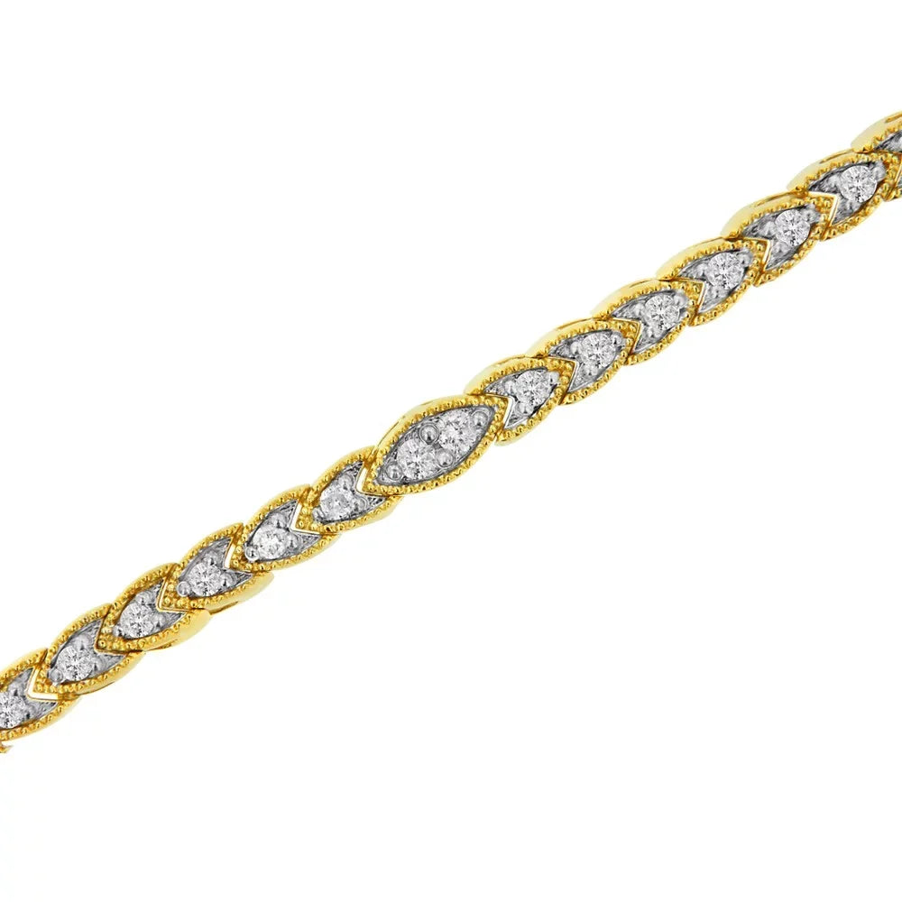 1 (I-J Gold 7.25" Clarity) Color, Yellow Plated Shape I1-I2 Sterling Link - Prong-Set 10K Bracelet Pear Diamond Silver .925 cttw