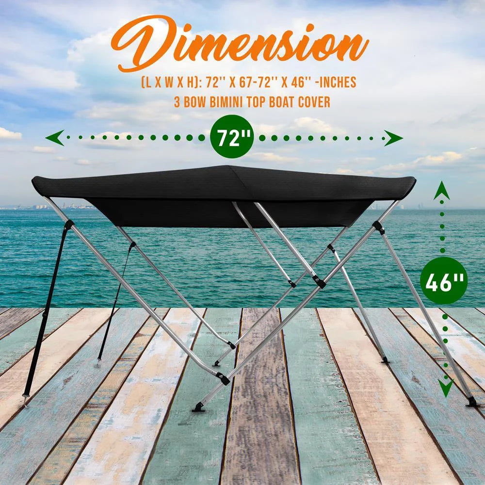 Cover Frame, Gray 3 Walled SereneLife with Boat 67-72 Bimini Top Bow Inch Double
