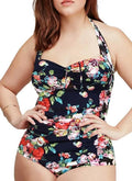 Women's Bathing Control Halter Vintage One QZUnique Size Tummy Swimwear Suit Monokini Swimsuit Piece Plus Ruched