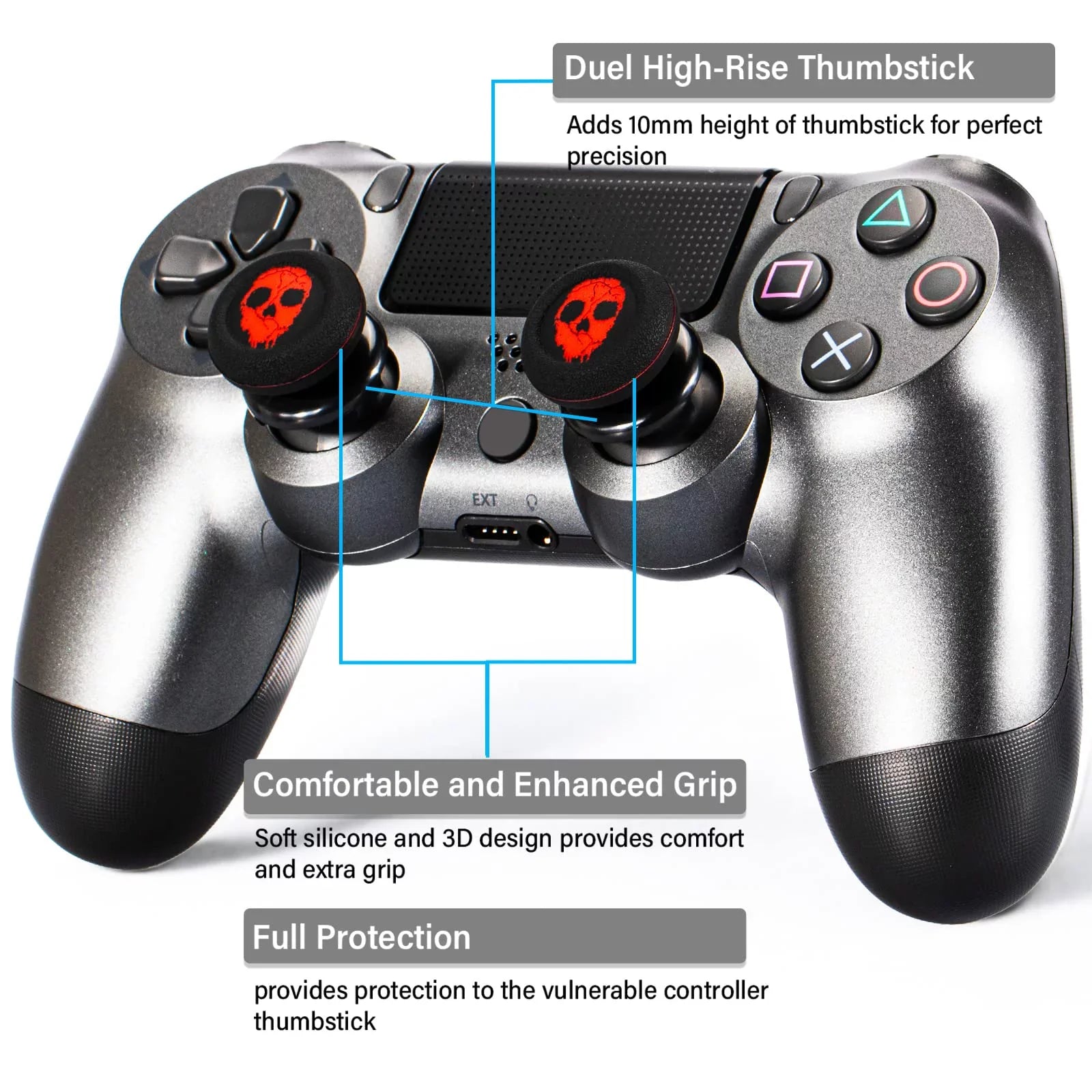 Rubber Printing Silicone PS5 for Thumbstick & & Playrealm Cover Sets Dualsenese (Ghost Controller Extender 2 FPS Red) Grip PS4
