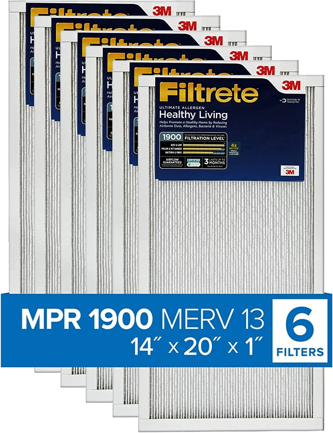 x 6-Pack (exact Filter, Furnace Ultimate dimensions 14x20x1, 19.81 0.78) x Allergen, Air Living Filtrete 13.81 MPR 1900, AC Healthy