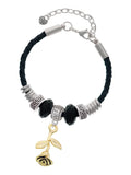 Jewelry Goldtone Stemmed Bracelet, Wife 7"+2" Bead Leather Knot Delight Celtic Rose Extender
