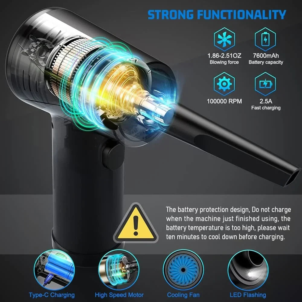 for Duster Gears Cans Good & Electric Duster, Replacement Air 3 100000RPM Air 7600mAh Cleaner Office, Air Reusable Compressed Rechargeable Compressed for Computer Adjustment, Cordless Keyboard