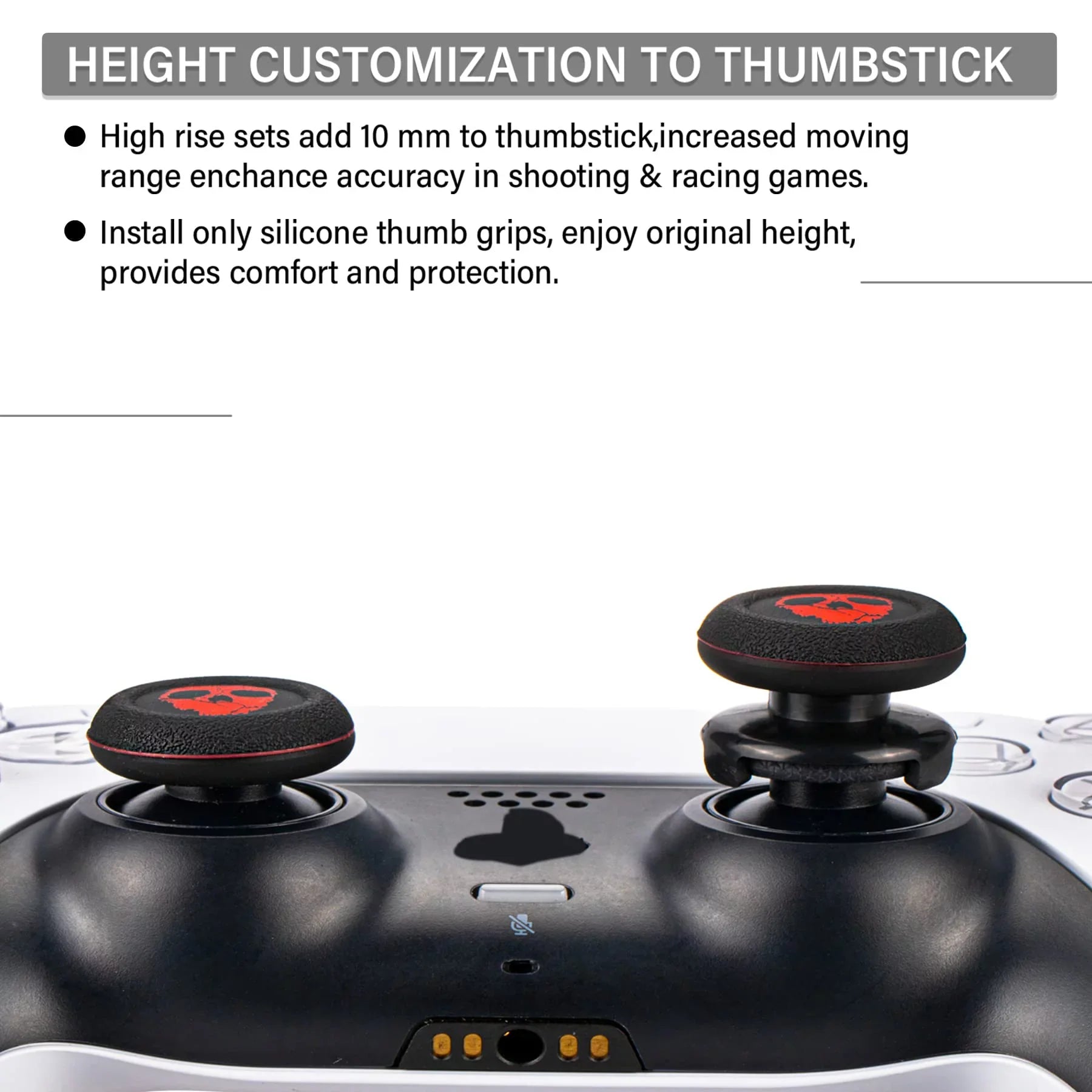 Rubber Printing Silicone PS5 for Thumbstick & & Playrealm Cover Sets Dualsenese (Ghost Controller Extender 2 FPS Red) Grip PS4