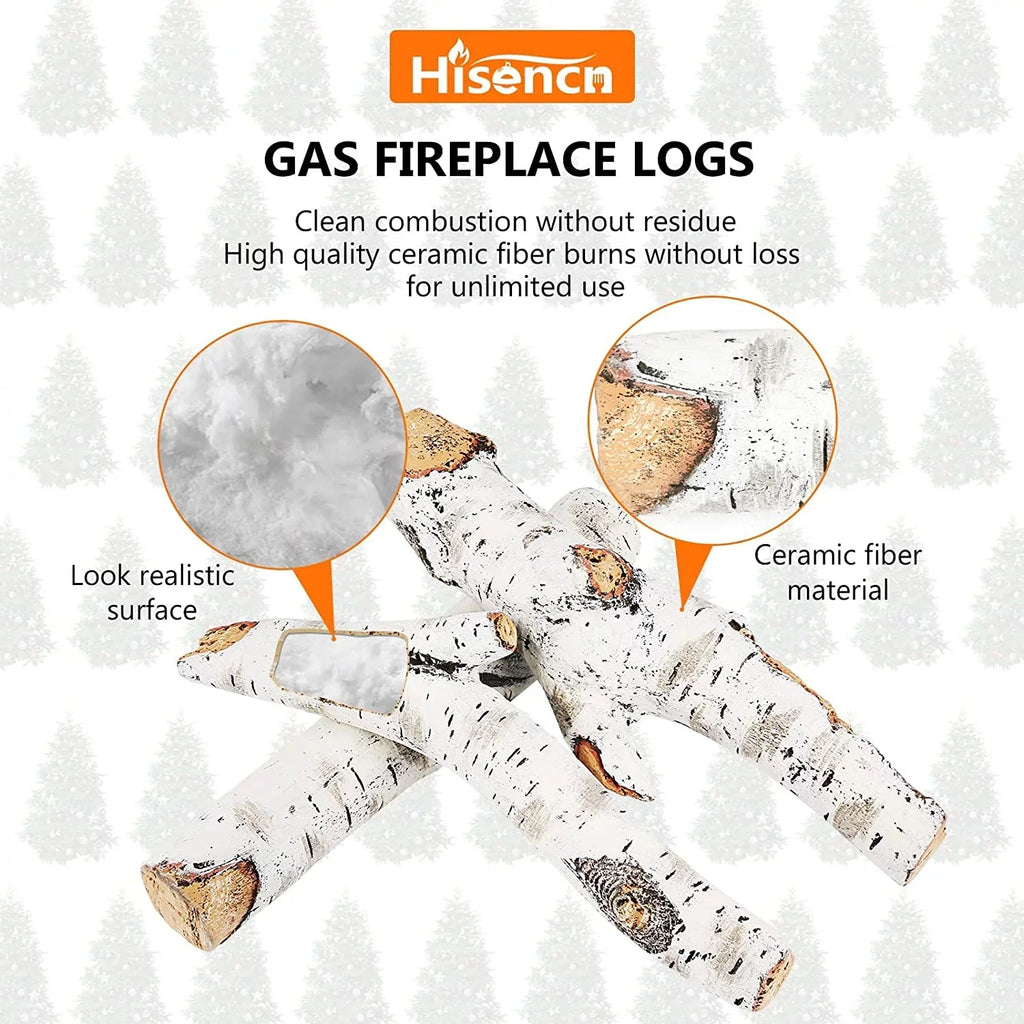 6 Logs Inserts, Birch Grisun Pits, Fireplace Gel, Fireplace Fire Propane, Firebowl, Pcs Logs, 26.8" Outdoor Indoor Ethanol, Vented, Ceramic Decoration, Realistic Wood White Large Gas Electric, for