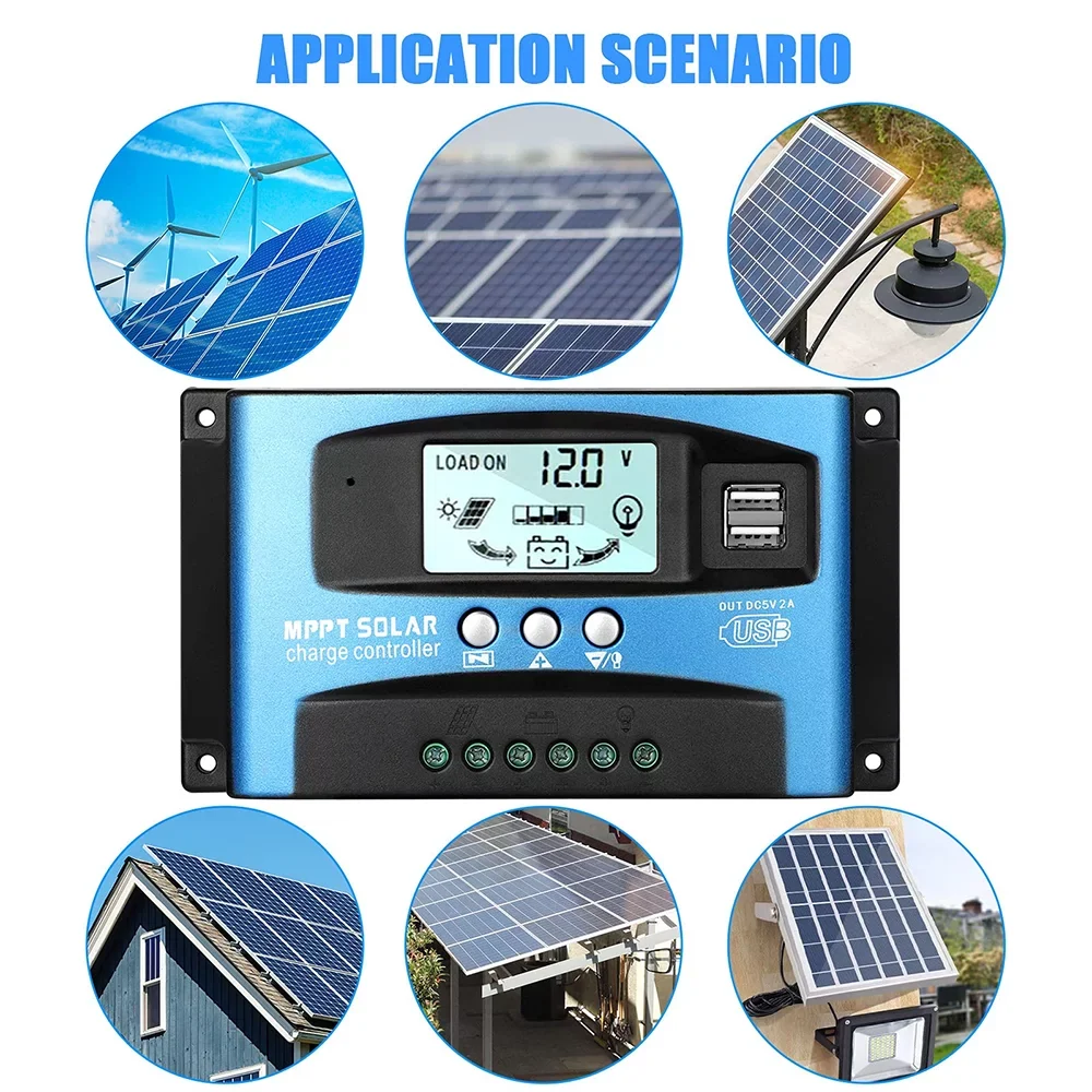 Charging Efficiency, Solar High USB, MCU Timer(Blue) 30A Build-in MPPT Charge Solar Dual Charger Panel Controller, Controller, Control, Regulator