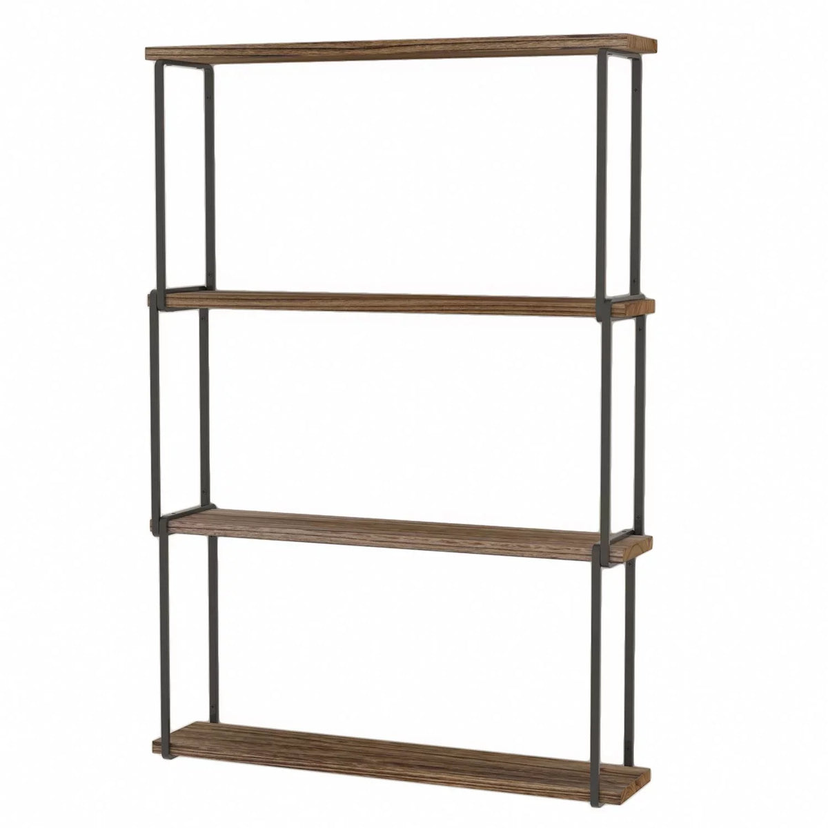 Porto Wall Kitchen 4-Tier Rustic Floating Wood Farmhouse for Laundry Bookcases Organizer, Burned Storage Natural Wallniture Shelves