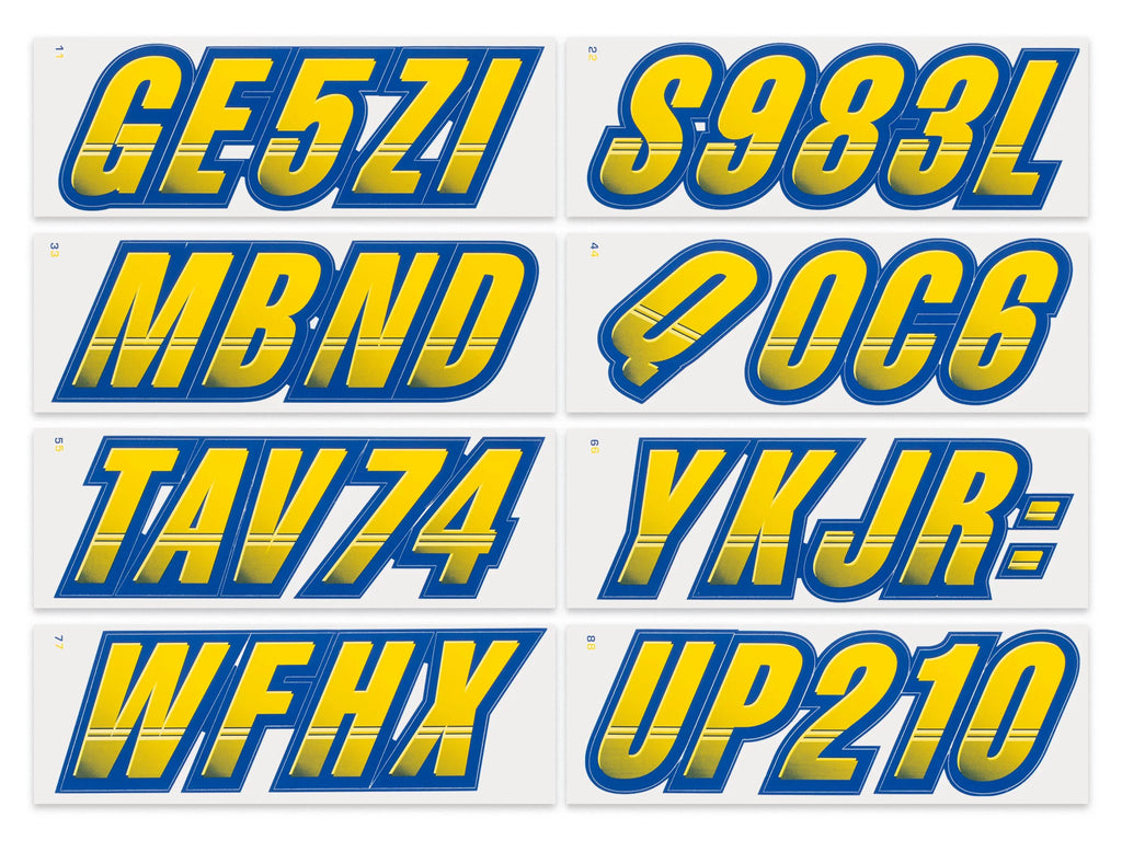 Alpha-Numeric Marine PWC Numbers & for STIFFIE Techtron Decals Yellow/Navy Kit Personal Registration Letters & Stickers Custom Watercraft 3" Boats Identification
