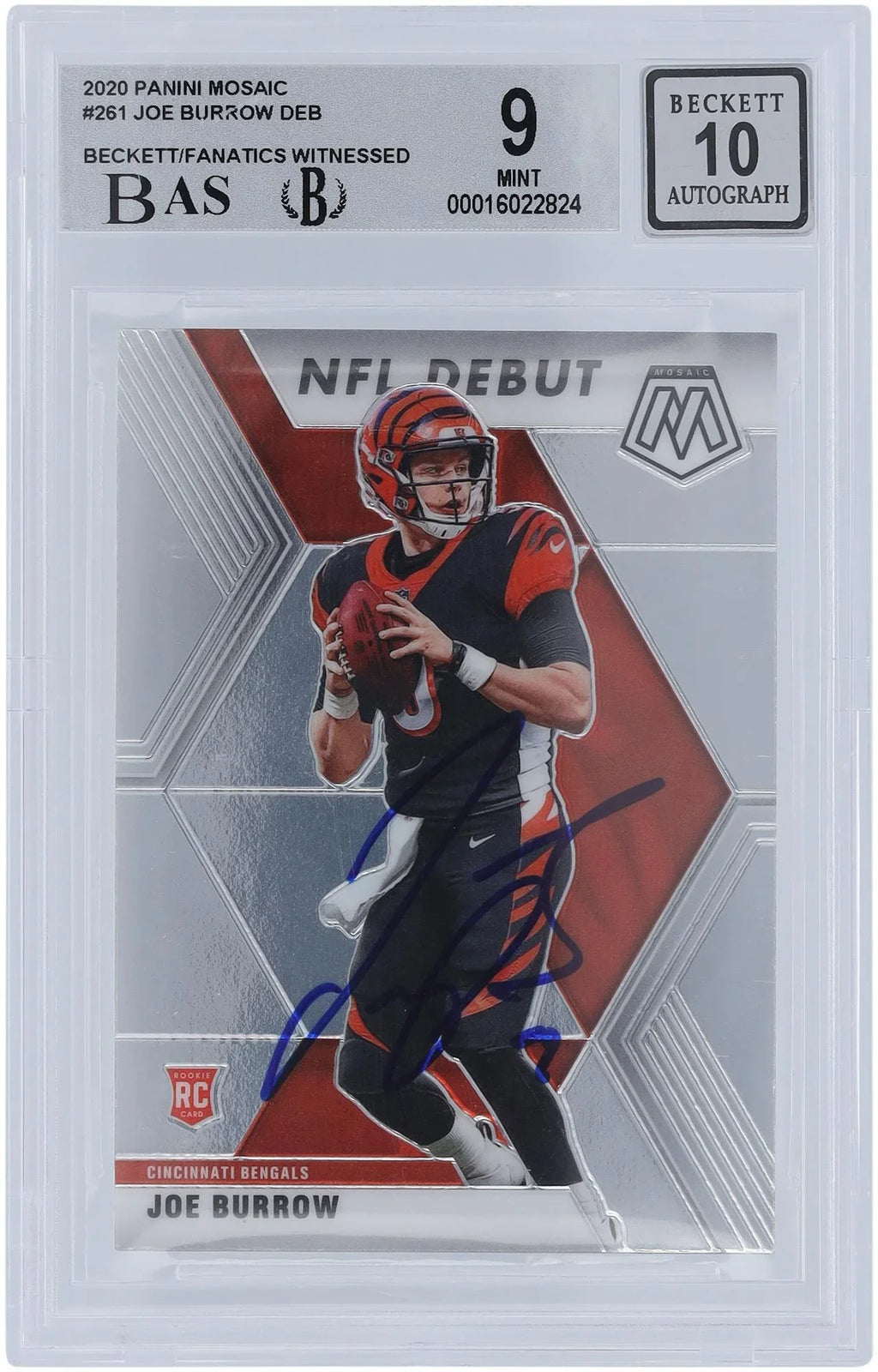 Fanatics 2020 Beckett Subgrades Certified Joe Rookie - 9/10 Burrow 9.5,9,9.5,8.5 Panini Autographed Bengals Authenticated Mosaic Authentic Card Cincinnati Witnessed Fanatics #261 -