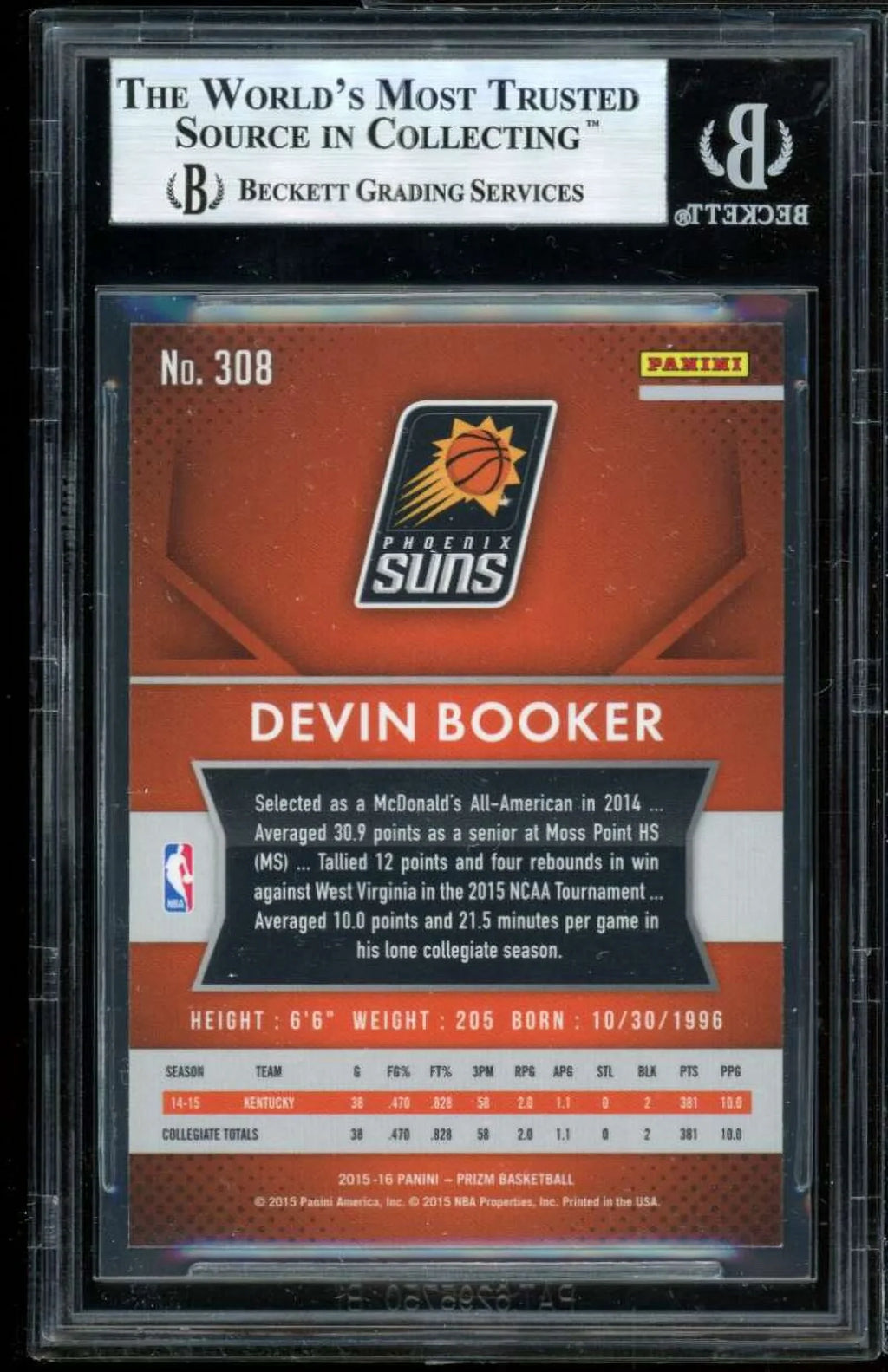 2015-16 Devin 9 Card Booker BGS Prizm #308 Panini Rookie