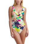 One 6 DKNY Printed Piece Ruffled Swimsuit, NAVY MULTI US