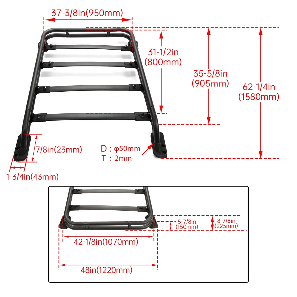 Compatible Rooftop Aluminum Coated 4Runner Luggage Powder Rack Extra 2010-2023 Cargo with Toyota Black Bar Basket Roof Carrier