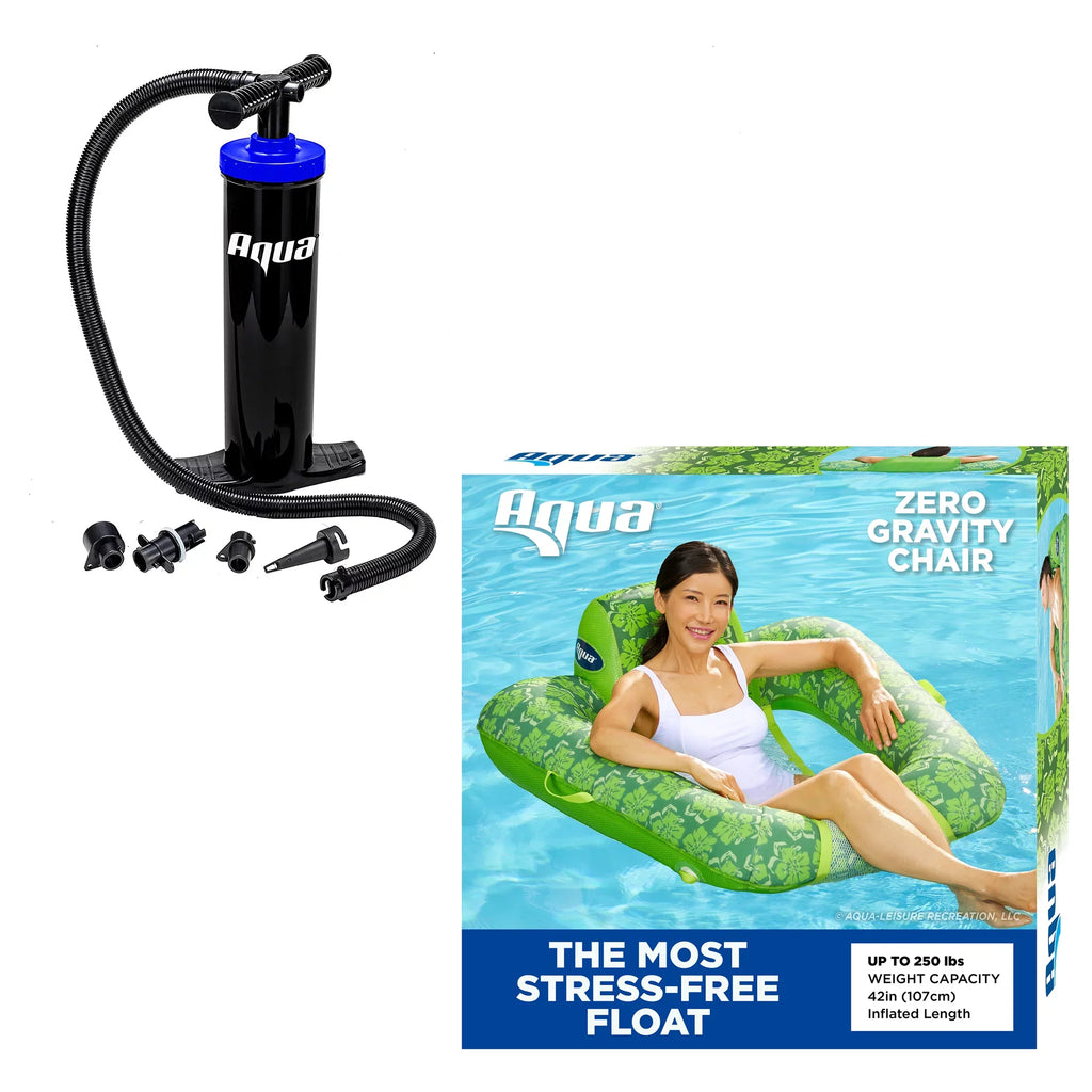 Green Lounge Swimming Leisure Pool Chair 0 Pump Float, Aqua w/ Hand Gravity