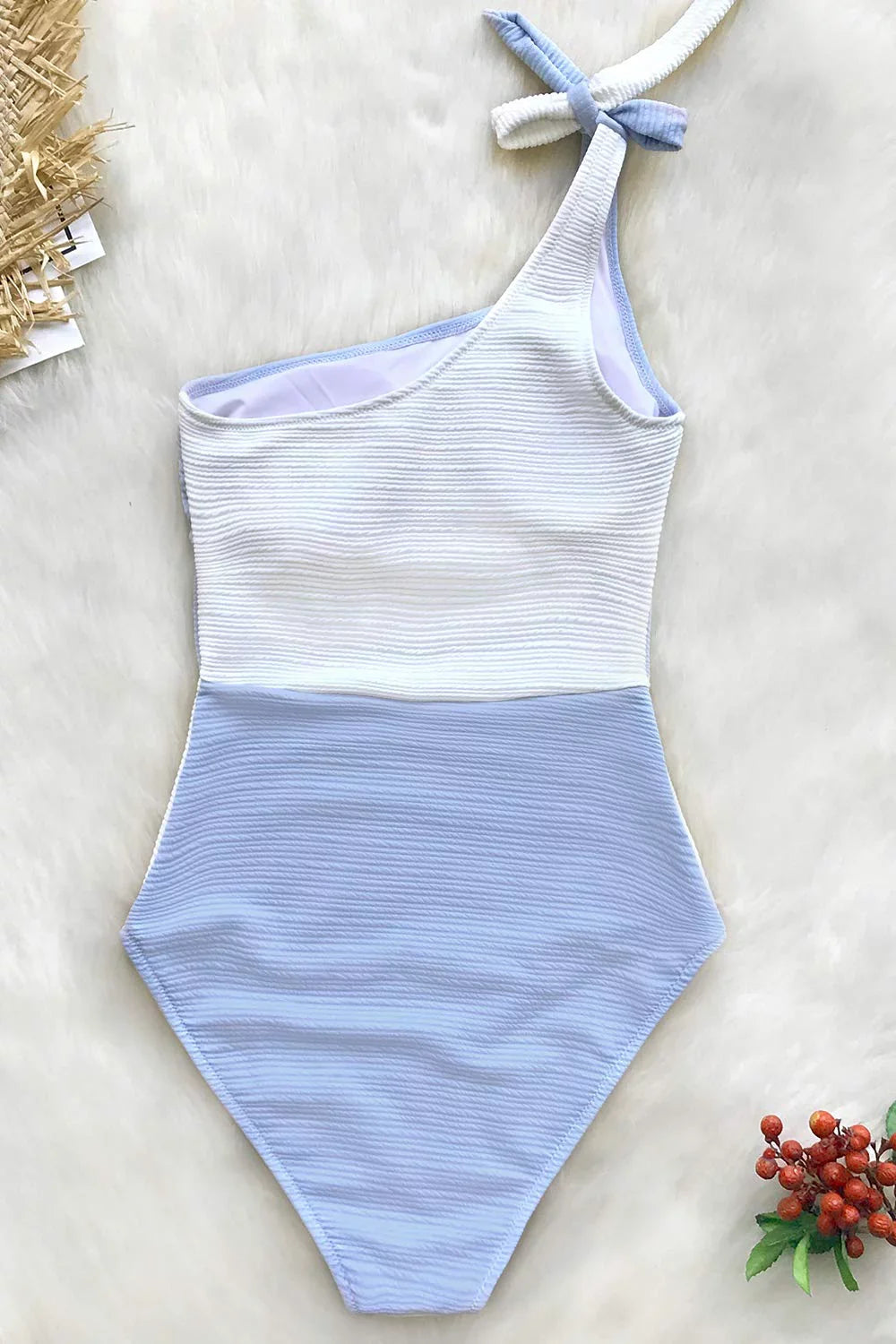 XL Color Bowknot Block Shoulder Cupshe Blue One Tie Women's Swimsuit, One-Piece