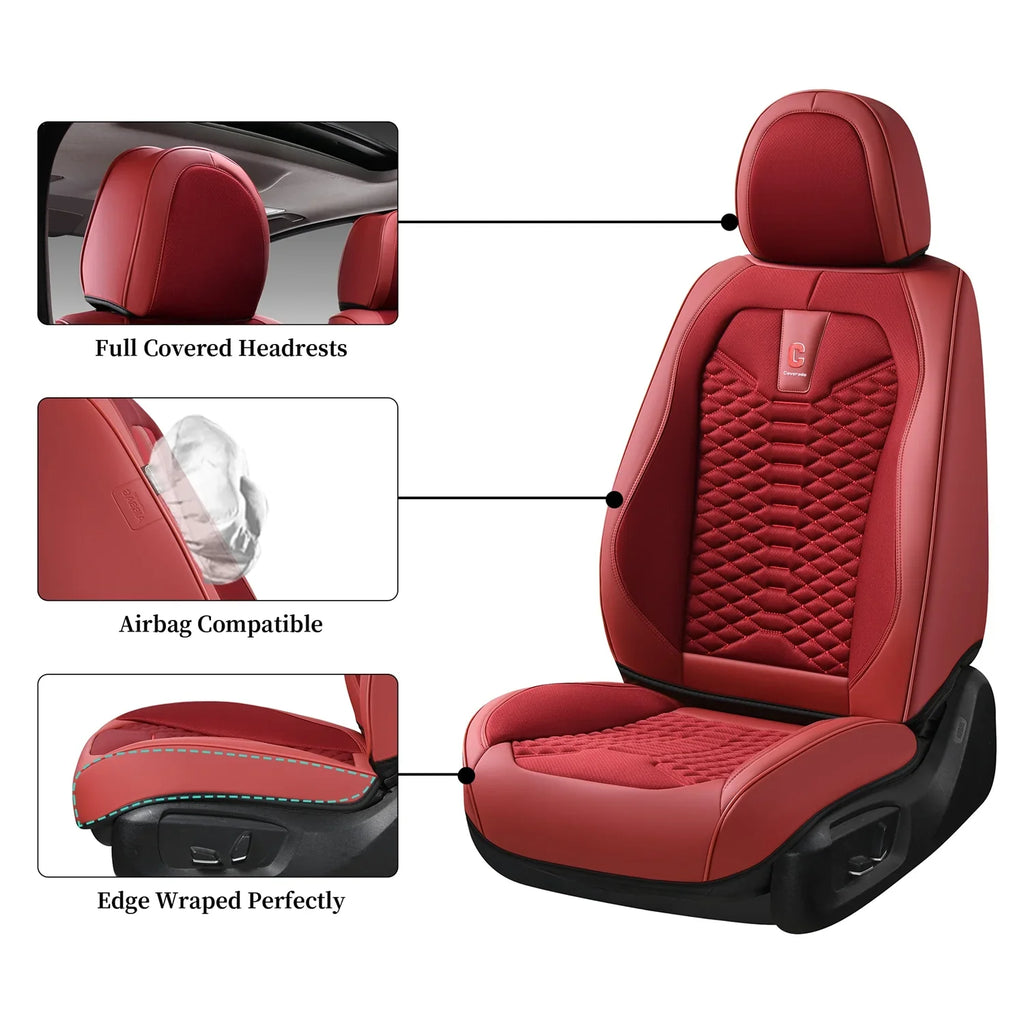 Most Seats Pickup SUV Seat Covers 5 Breathable Leather Coverado Fit Front Set Seat Sedans Full Red Car Car Women, Back & Auto for Trucks Universal Fabric Protectors, Interior