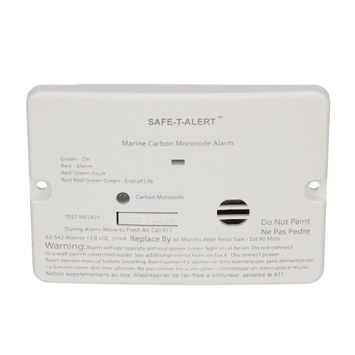 Series 62 White 46361 Seachoice Flush Carbon Detector Monoxide Mount