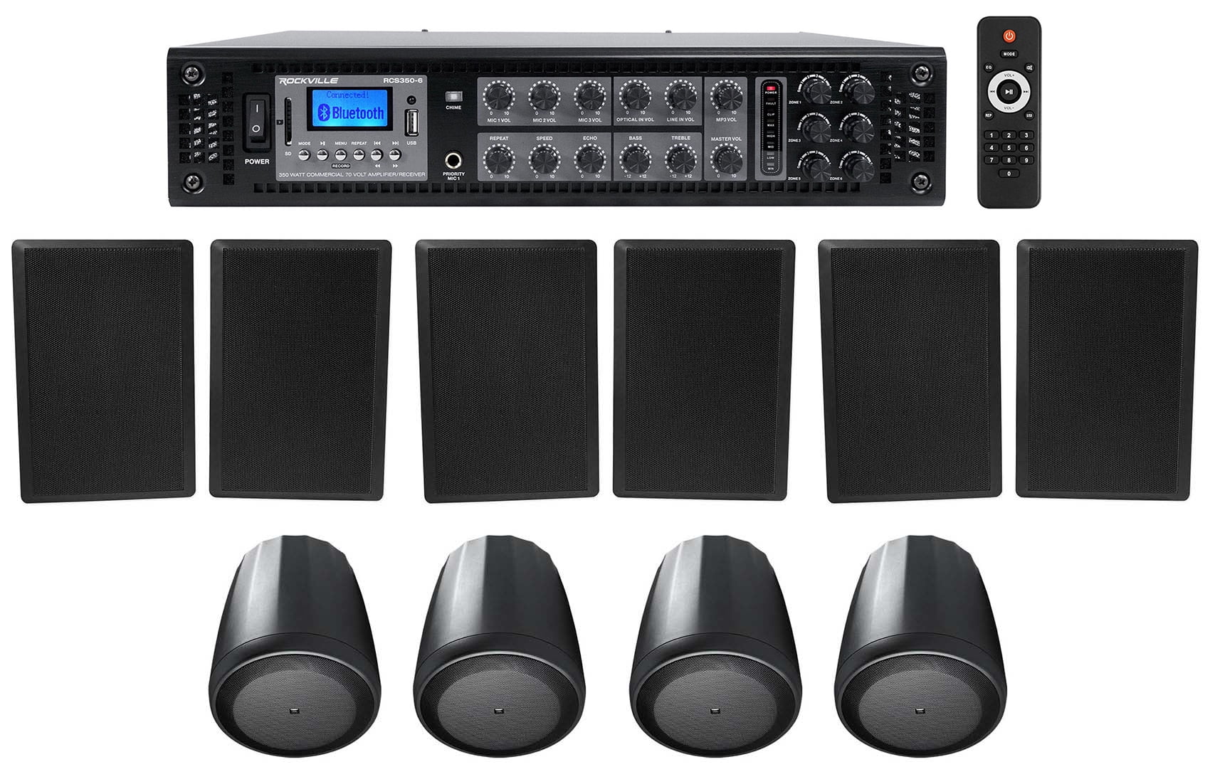 6-Zone Amplifier+4 Wall Pendant+6 Restaurant/Bar/Cafe 4 Slim Speakers Black JBL