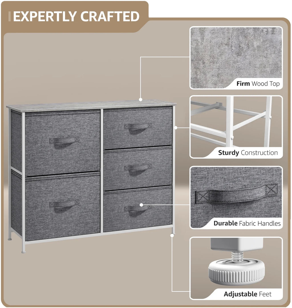 Steel Sorbus 5-Drawer Dresser: Closet Organization, Bedroom, Hallway, Frame, Gray