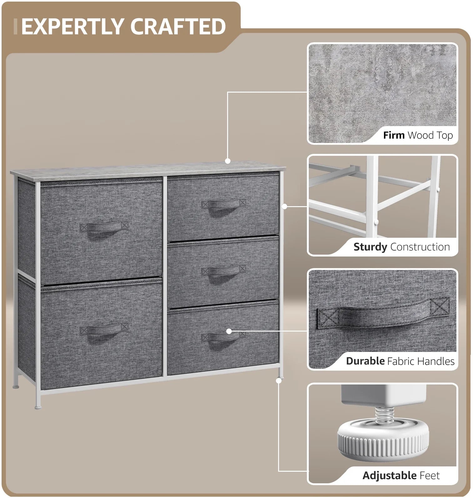Steel Sorbus 5-Drawer Dresser: Closet Organization, Bedroom, Hallway, Frame, Gray