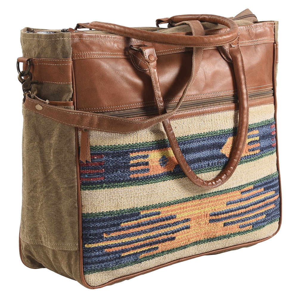 bag Canvas purse Upcycled Leather women Genuine OHLAY handbag Wool KB KB325 Upcycled western TOTE