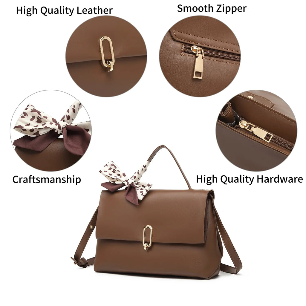 square handbags PU bag Handle ladies Scarf Silk Flap women hand bags bags Brown Shoulder Bag Women's Leather crossbody