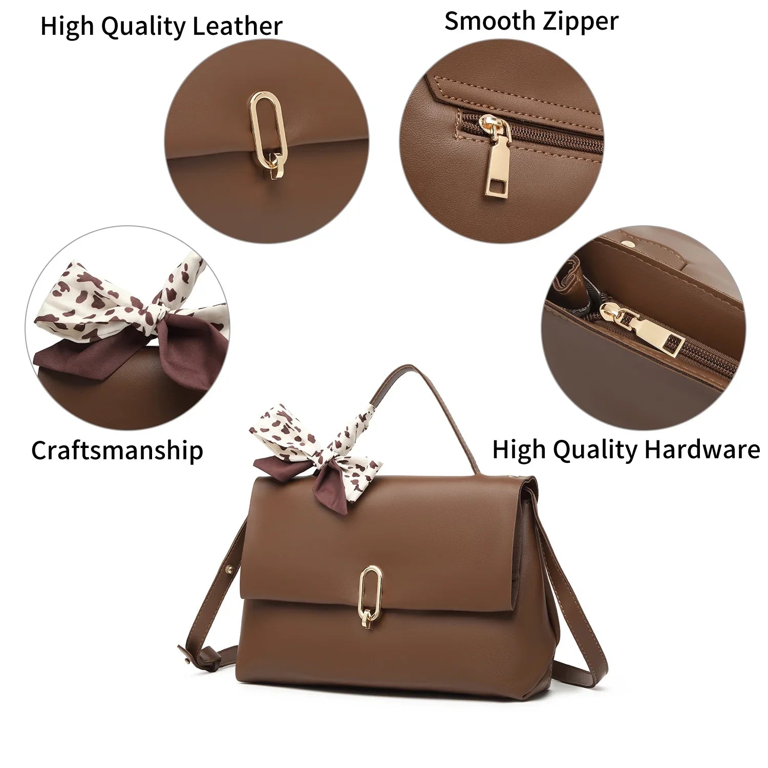 square handbags PU bag Handle ladies Scarf Silk Flap women hand bags bags Brown Shoulder Bag Women's Leather crossbody