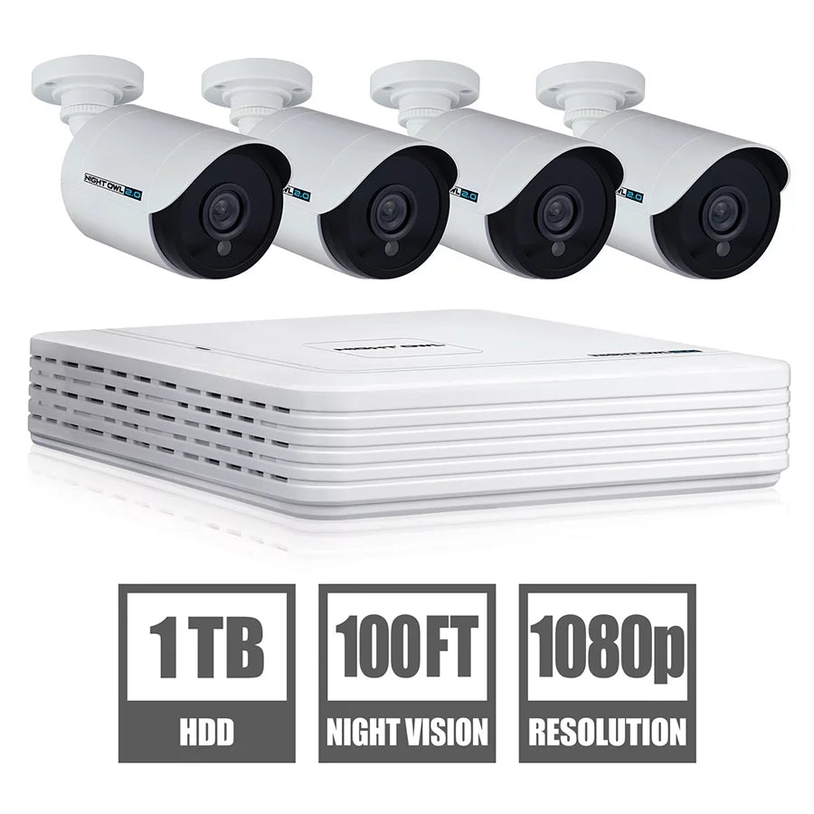 HDD 1 DVR 1080p 1080p 4 Cameras TB x 4 Channel with Night and Owl